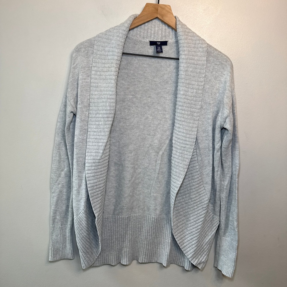Gap Women's Light Grey Open Front Shawl Collar Ribbed Knit Cardigan Sweater XS